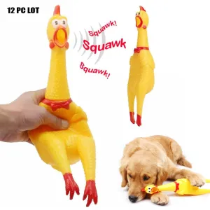 12 PC Lot Shrilling Rubber Chicken Fun Pet Dog Chew Squeeze Screaming Toy 12"