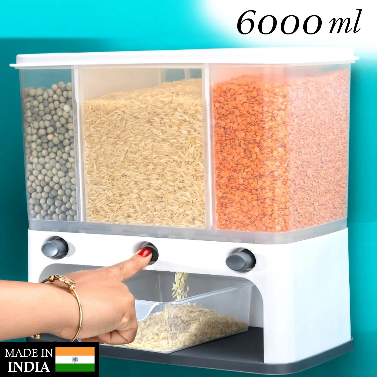 Easy Flow Cereal Dispenser for Kitchen 3 in 1 Push Button Wall Mount Container