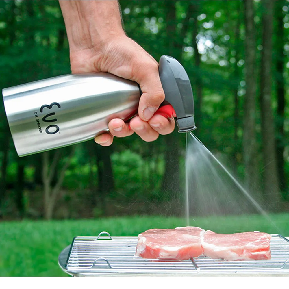 Evo Oil Stainless Steel Trigger Sprayer Bottle Cooking BBQ Kitchen 16 Oz Sprayer