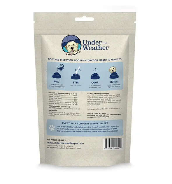 Under the Weather Freeze Dried Bland Diet for Dogs - Rice, Chicken & Bone Broth 6.5oz